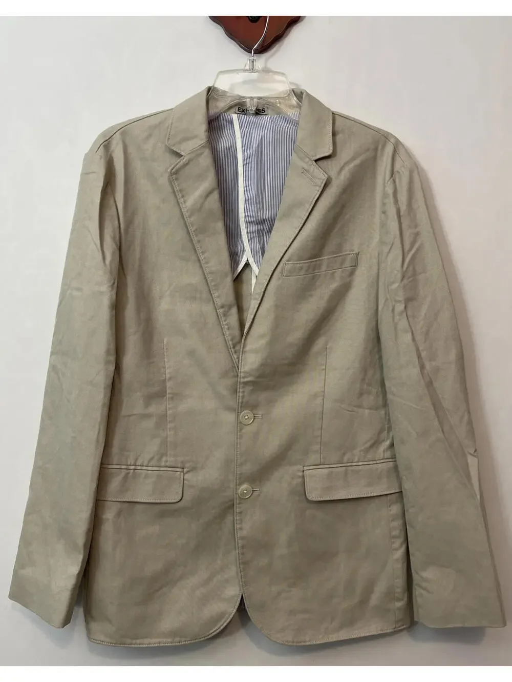 Express Mens Small Beige Cotton 2-Button Pleated Lined Pocketed Sport Coat! A4